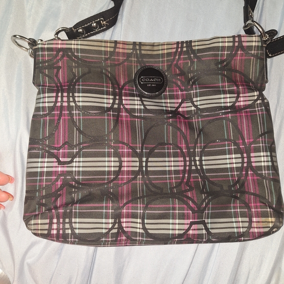 Coach Plaid Shoulder Bag - Black and Pink - Picture 1 of 8